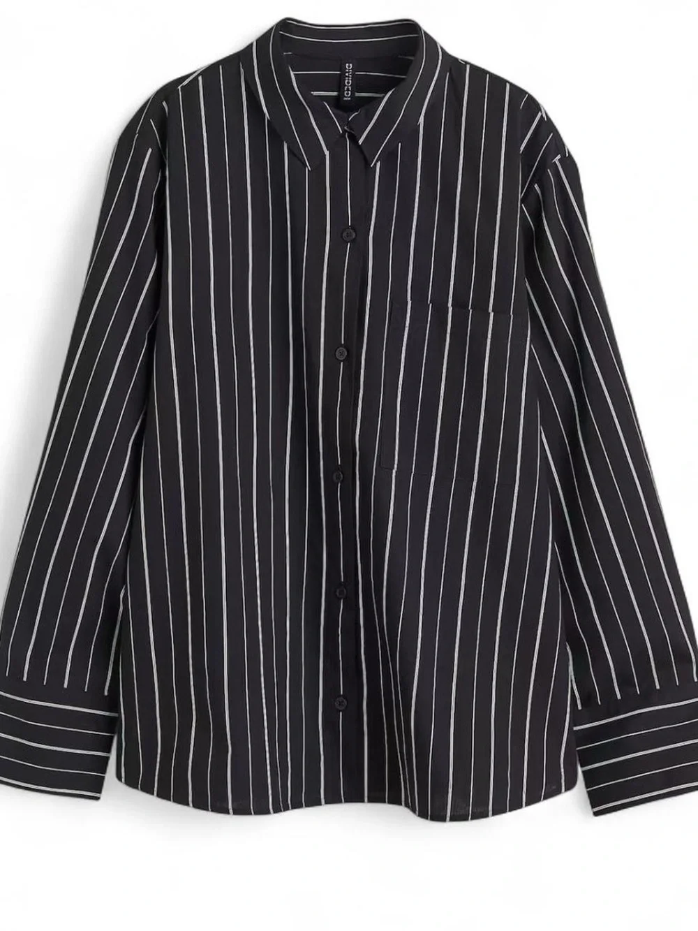 H&M Black Pinstripe Blazer Shirt Jacket - Picture 2 of 6